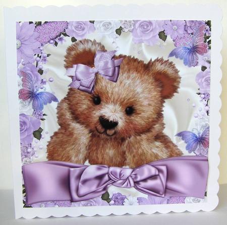 Fuzzy Bear in Flower Frame with Butterflies 8x8 by Margaret McCartney