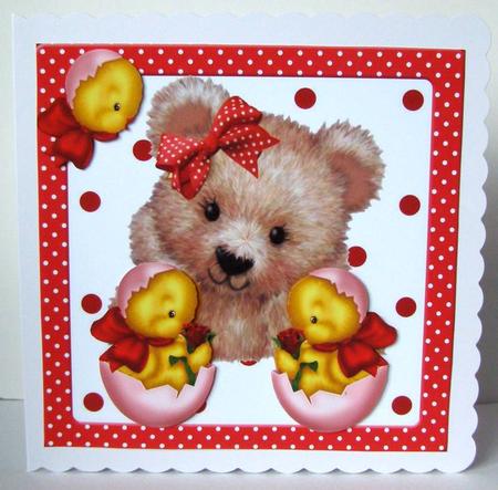 Fuzzy Bear with Little Easter Chicks 8x8 by Margaret McCartney