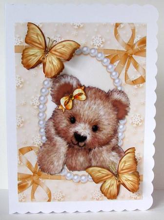 Cuddly Teddy with Gold Butterflies by Margaret McCartney