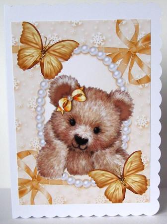 Cuddly Teddy with Gold Butterflies A4 by Margaret McCartney
