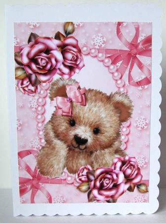 Cuddly Teddy in Pink Rose Frame A4 by Margaret McCartney