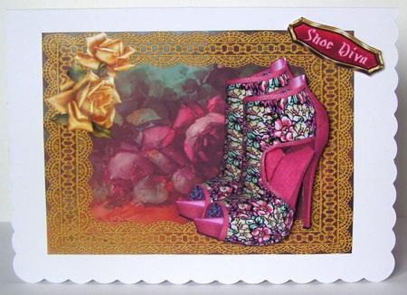 Shoe Diva - Pink Floral Stilettos with Roses by Margaret McCartney