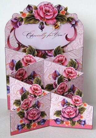 Pink Roses Concertina Card by Margaret McCartney