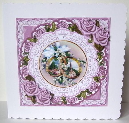 Lilac Rings Congratulations 7in Doily Decoupage Topper by Margaret McCartney