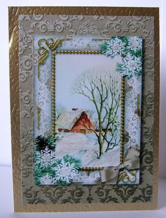 Christmas Scene Snow 7x5inch Folded Picture Card by Margaret McCartney