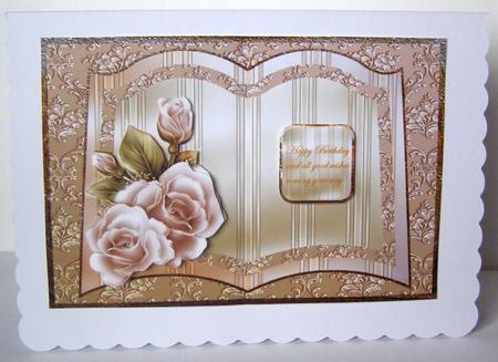 Cream Roses Card with Decoupage by Margaret McCartney