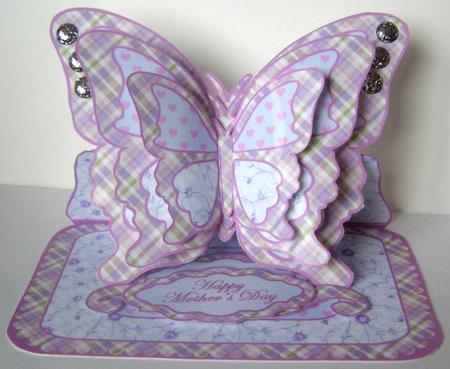 Layered Butterfly Easel - Lilac and Blue Patchwork by Margaret McCartney