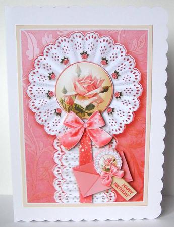 Pink Rose on a Broderie Anglaise Doily, Decoupage by Margaret McCartney