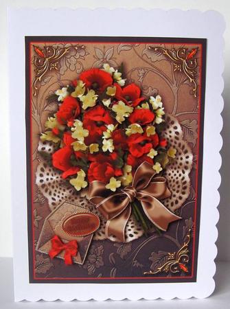 Poppy Bouquet on a Broderie Anglaise Mat Decoupage by Margaret McCartney