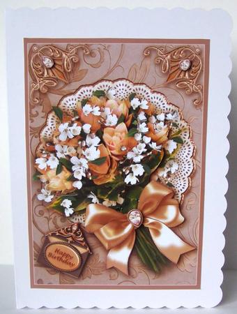 Peach Bouquet on a Broderie Anglaise Mat Decoupage by Margaret McCartney