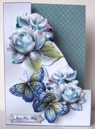 Porcelain Roses & Butterflies Shaped Card by Margaret McCartney