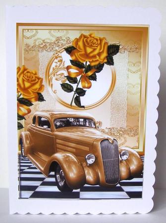 Vintage Gold Car with Gold Roses A4 by Margaret McCartney