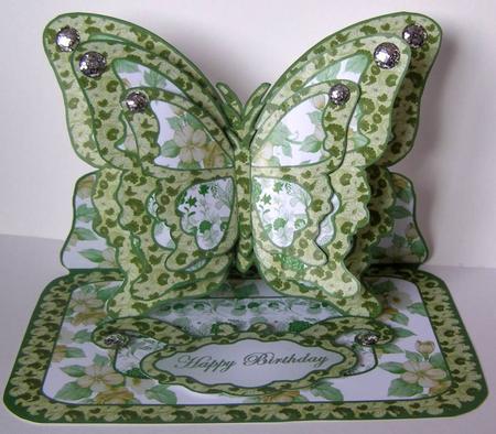 Layered Butterfly Easel - Green Floral by Margaret McCartney