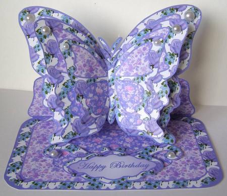 Layered Butterfly Easel - Patchwork Floral Lilacs by Margaret McCartney