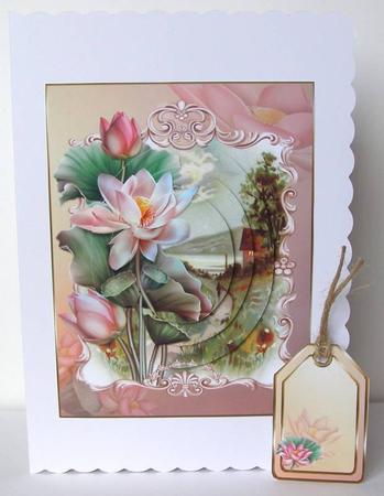 Love the Lotus at Sunset Cottage Green Background Pyramid by Margaret McCartney