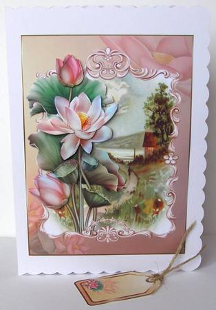 Love of Lotus at Sunset Cottage Green Background by Margaret McCartney