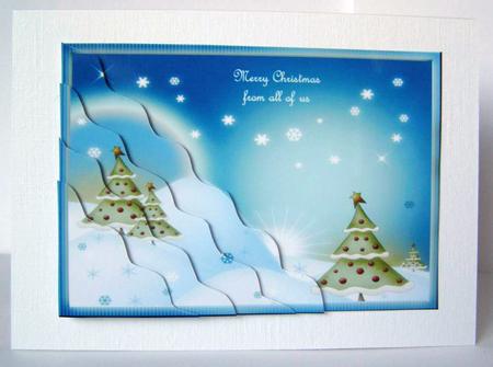 Christmas Tree Scene Scallop Edged Corner Stacker by Margaret McCartney
