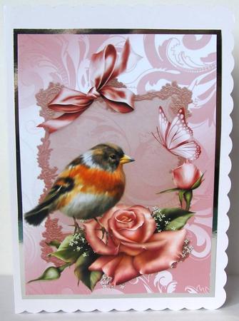 Pretty Bird on Edwardian Roses A4 by Margaret McCartney