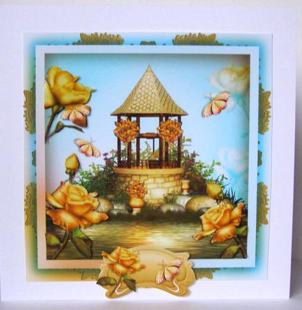 Gold Wishing Well Card Front by Margaret McCartney