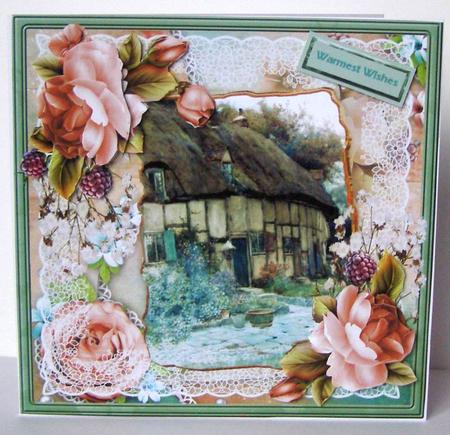 Heather Cottage 7x7 Card with Decoupage by Margaret McCartney