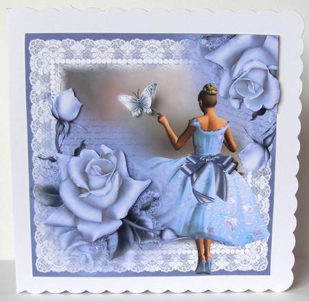 Stunning Blue Roses and Lace Topper by Margaret McCartney