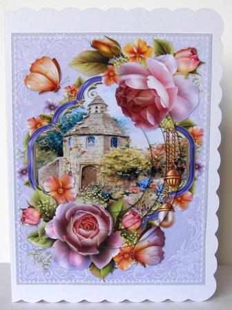 English Roses and Butterflies at Dovecote Cottage Pyramid by Margaret McCartney