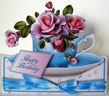 Teacups & Flowers Stand Alone Easel Kit - Lavender Pink Rose by Margaret McCartney