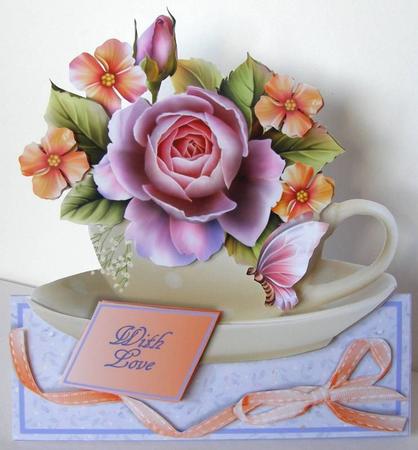 Teacups & Flowers Stand Alone Easel Kit - Creamy Pink Rose by Margaret McCartney