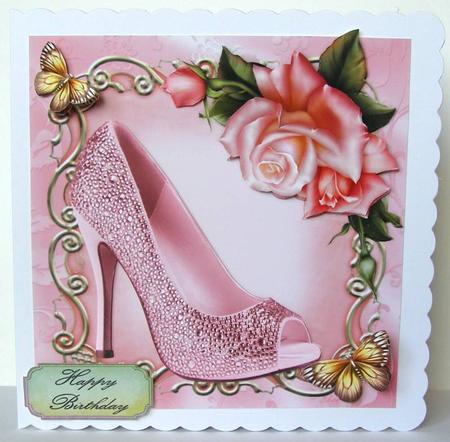 Beautiful Pink Glitz Shoe with Roses 8x8 Mini Kit by Margaret McCartney