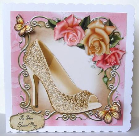 Gorgeous Gold Glitz Shoe with Pink Roses 8x8 Mini Kit by Margaret McCartney