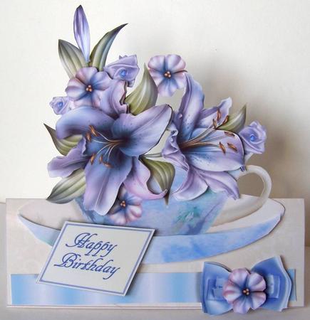 Teacups & Flowers Stand Alone Easel Kit - Silver Lilies by Margaret McCartney