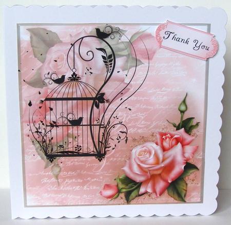 Gorgeous Pink Rose & Birdcage Silhouette by Margaret McCartney