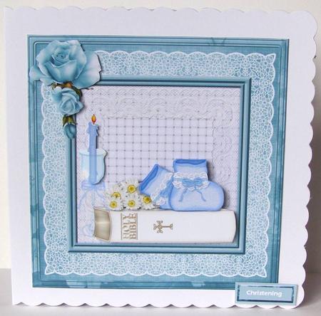 Boy Christening and White Bible 8x8 Card by Margaret McCartney