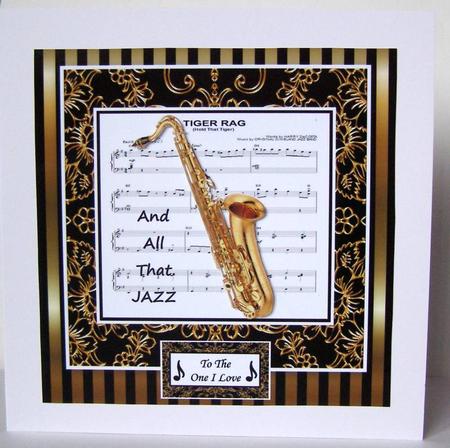 All That Jazz 8x8 Black & Gold for Men & Women Card Topper by Margaret McCartney