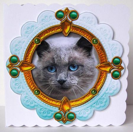 Russian Blue Kitten Cat Portrait Card Topper & Decoupage by Margaret McCartney