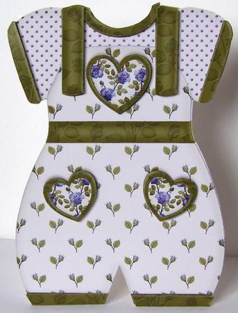 Baby Romper Shaped Card Green Roses by Margaret McCartney