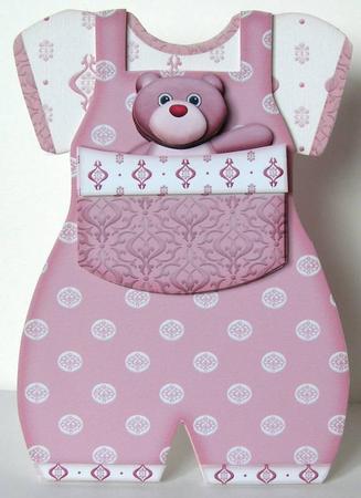 Baby Romper Shaped Card Pink Bear by Margaret McCartney