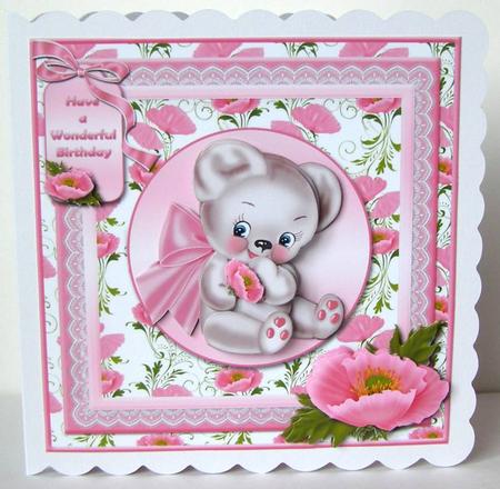Sweet Bear and Poppies Card Front by Margaret McCartney
