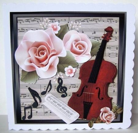 Beautiful Violin with Pink Roses 8x8 Mini Kit by Margaret McCartney