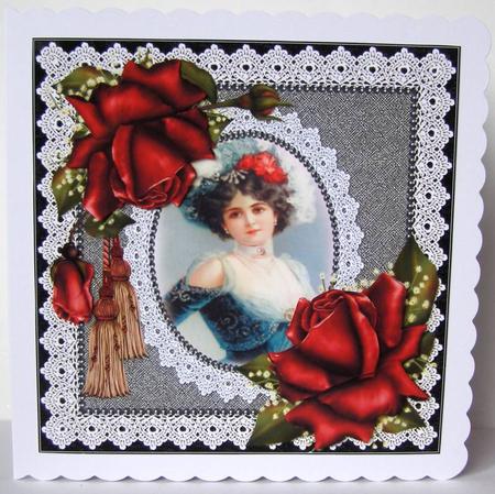 8x8 Cameo Vintage Lady with Red Roses by Margaret McCartney
