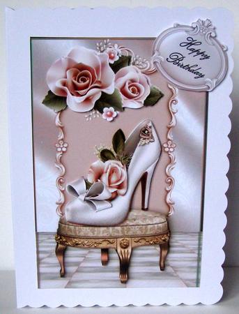 Pretty Shoe with Peach Roses on a Stool by Margaret McCartney