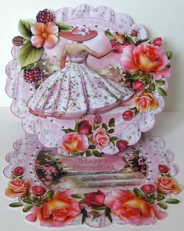 1950's Pink Lady Scalloped Round Easel Card by Margaret McCartney