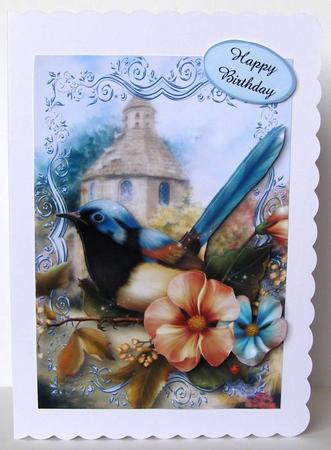 Fairy Wren and Summer Flowers with Decoupage by Margaret McCartney