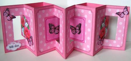 3D Rose Bouquet & Butterflies Accordian Swing Card by Margaret McCartney