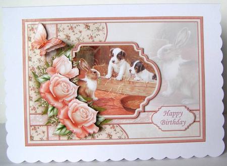 Hello Bunny & Puppies Card Topper & Decoupage by Margaret McCartney