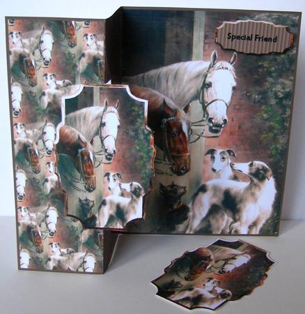 Horse and Dog Friends Fold Back Card with Toppers by Margaret McCartney