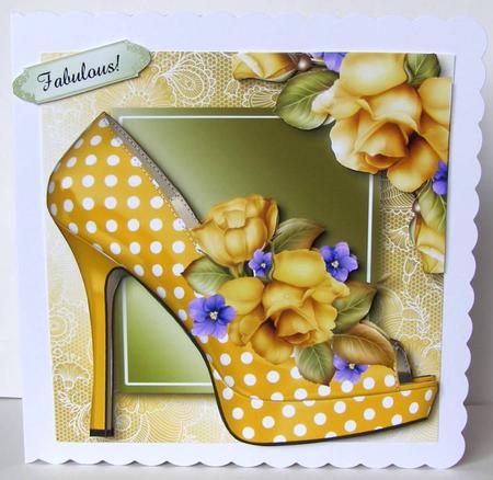 Spotty Yellow Shoe & Roses Lacey Square by Margaret McCartney