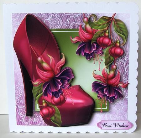 Hot Pink Shoe & Fuschias Lacey Square by Margaret McCartney
