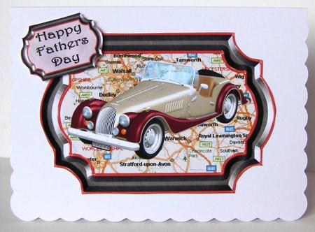 3 x Car on Map Fathers Day, Birthday Toppers by Margaret McCartney