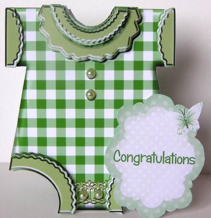 Baby Boy Gingham Green Romper Shaped Card Kit by Margaret McCartney